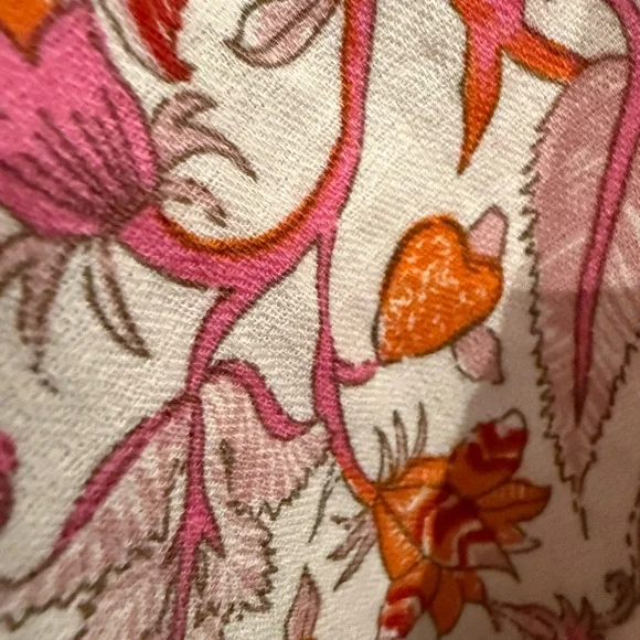 Knox Rose Vibrant Pink Coral Floral Peasant Top Boho Shirt Short Sleeve Shirt - Picture 5 of 7